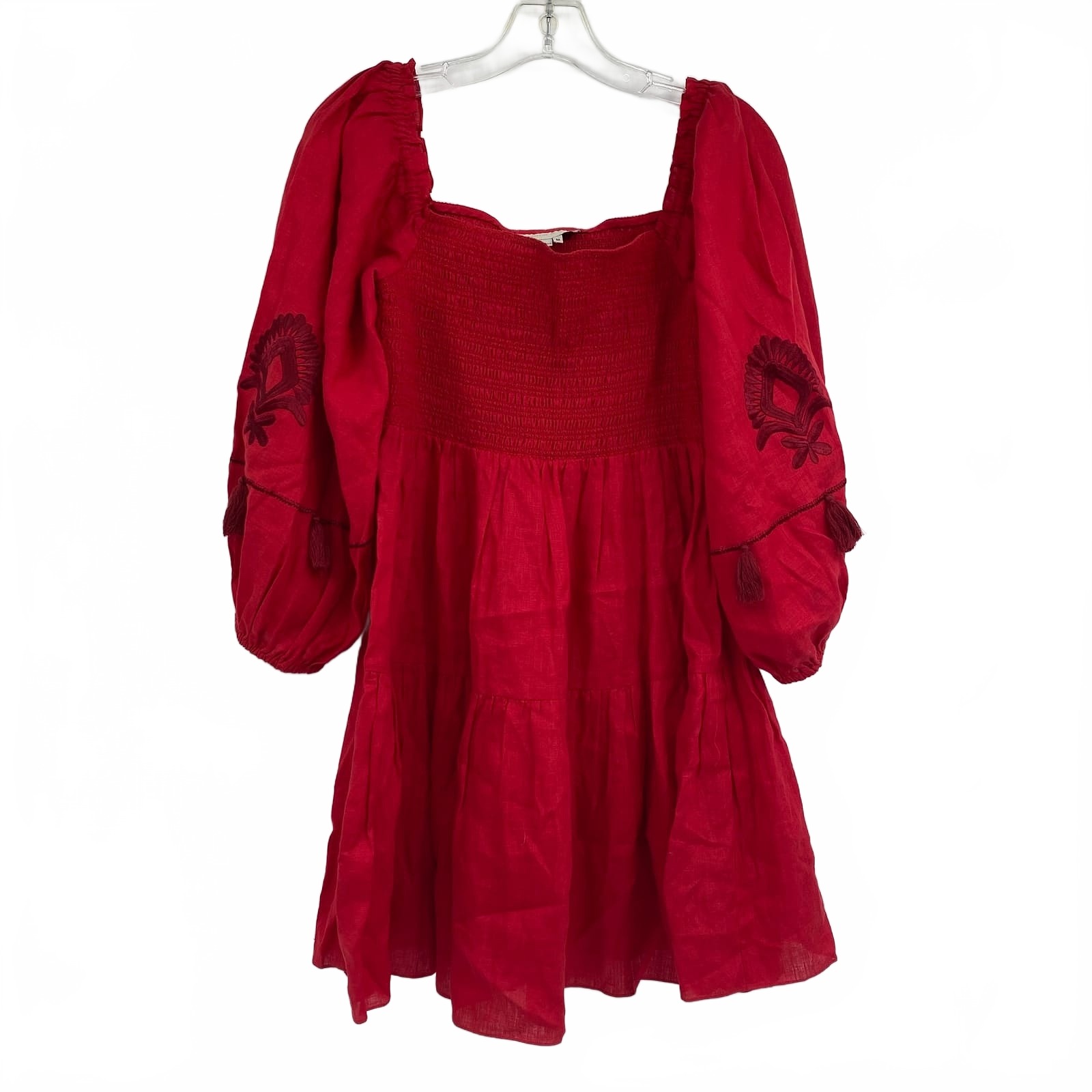 Sachin + Babi Red Linen Mini Dress | Women’s M, Short Dress, Embroidered